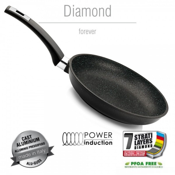 Tigaie Olympia Diamond, 24 cm, multistratificata, aluminiu special pentru alimente, cu pulbere de diamant, negru, inductie