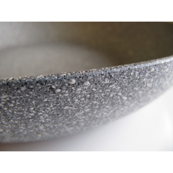 Tigaie Olympia Rocker, 28 cm, multistratificata, aluminiu special pentru alimente, cu particule minerale, gri