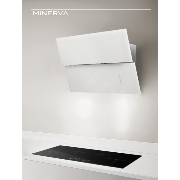 Hota de perete Esistyle Minerva White 80 cm, putere de absorbtie 800 mc/h, Sticla alba